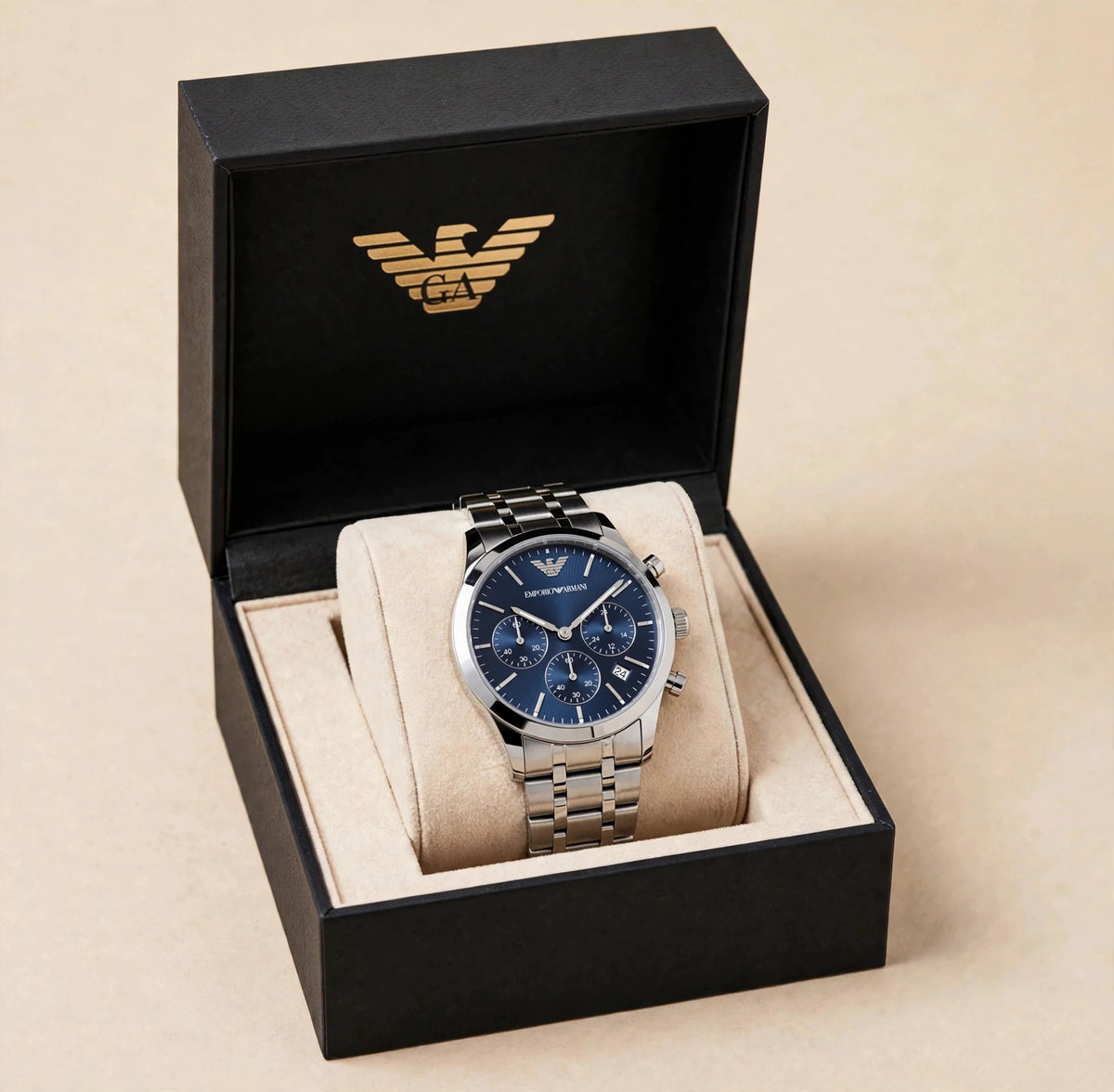 Emporio Armani Chronographe — Bleu (avec boîte)