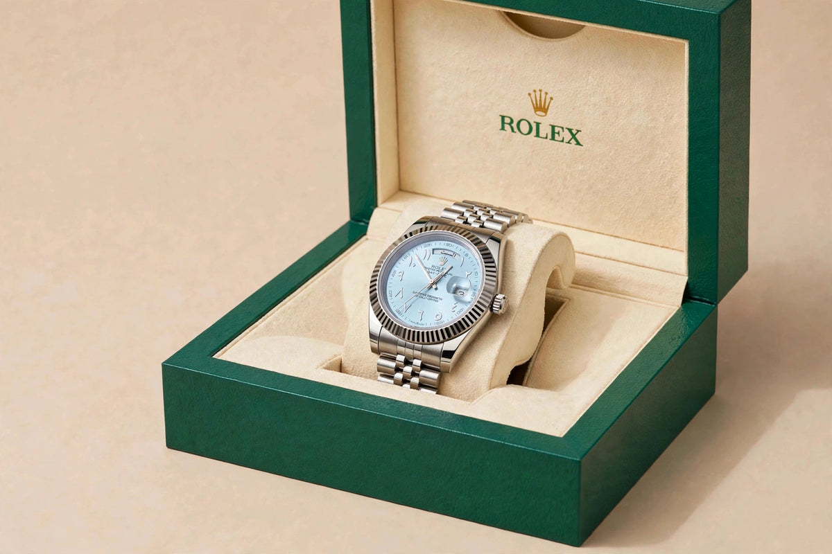 Rolex Day-Date Cadran Arabe — Bleu Clair (avec boîte)