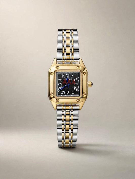 Montre Femme Carrée Dorée Chiffres Romains